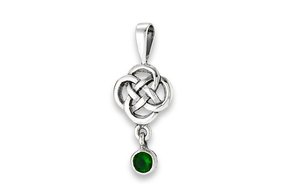 Pendant: SS Celtic Knot, Green CZ Dangle WE9364