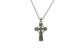 Pendant: Oxidized Sterling & 10k Circle Cross, Sm