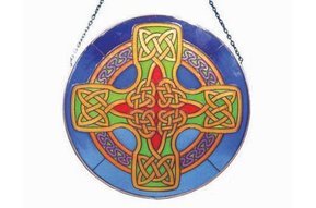 Stained Glass: Celtic Cross Round Blue