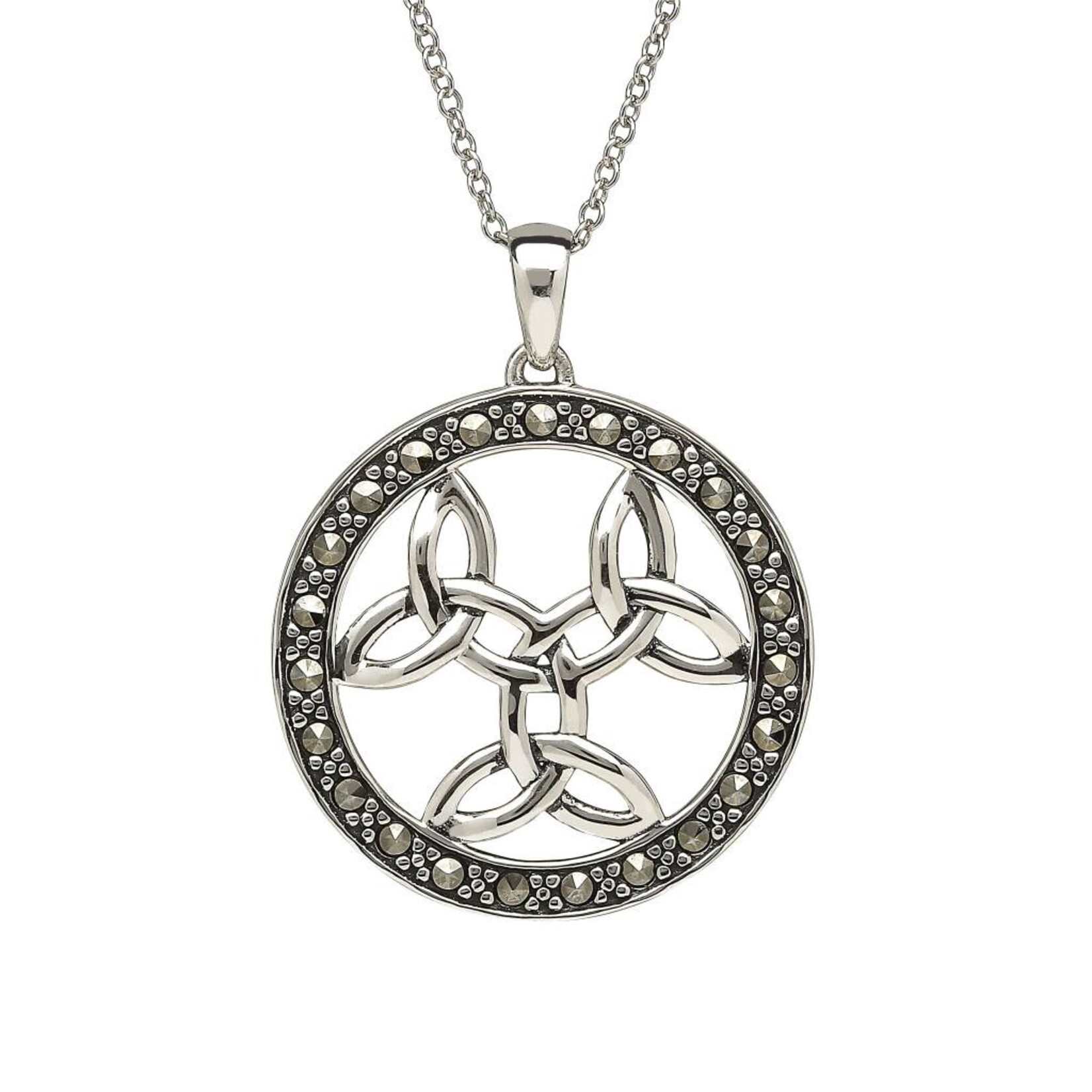 Necklace: Sterling Silver Triple Trinity Marcasite