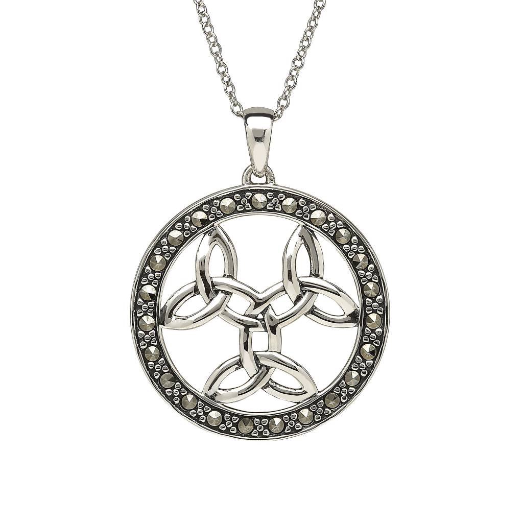 Anu Pendant: Sterling Silver Triple Trinity Marcasite