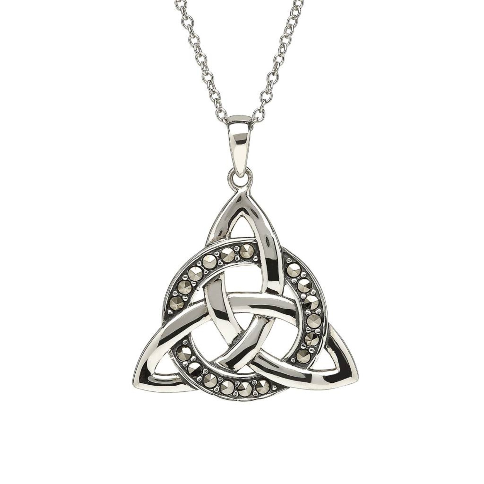 Anu Necklace: Sterling Silver Trinity Circle Marcasite