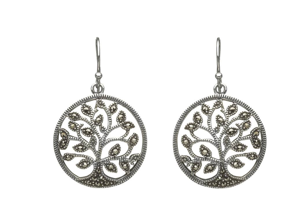 Anu Earring: Sterling Silver Marcasite Tree of Life