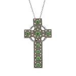 Anu Necklace: Sterling Silver Marcasite/Emerald Cross