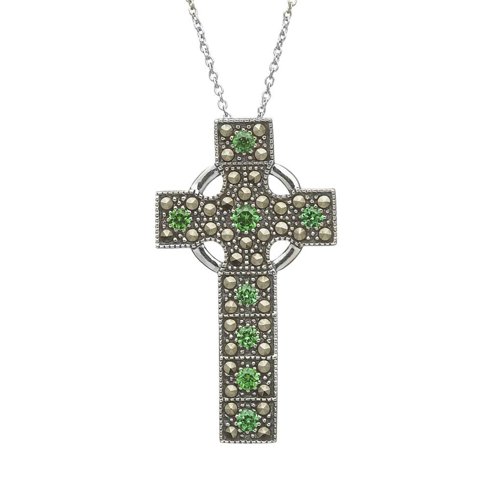 Necklace: Sterling Silver Marcasite/Emerald Cross