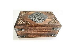 Jewelry Box: Carved with Metal Celtic Cross