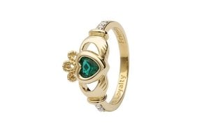 Ring: 14k Diamond (Lab Emerald) Birthstone .08