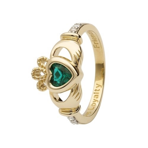 Ring: 14k Diamond (Emerald CZ) Birthstone .08