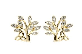 Earrings: 14K Diamond Tree of Life .10