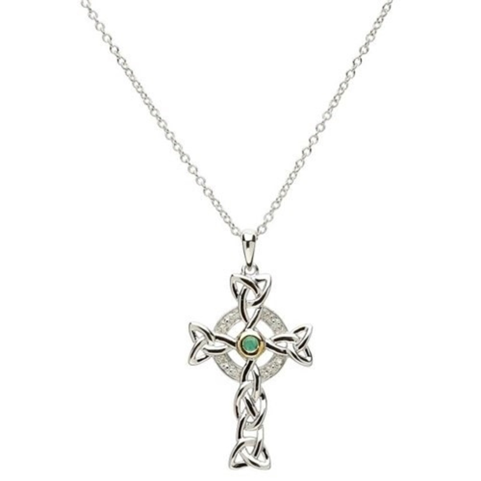 Shanore Necklace: SS Dia/Emerald Celtic Cross