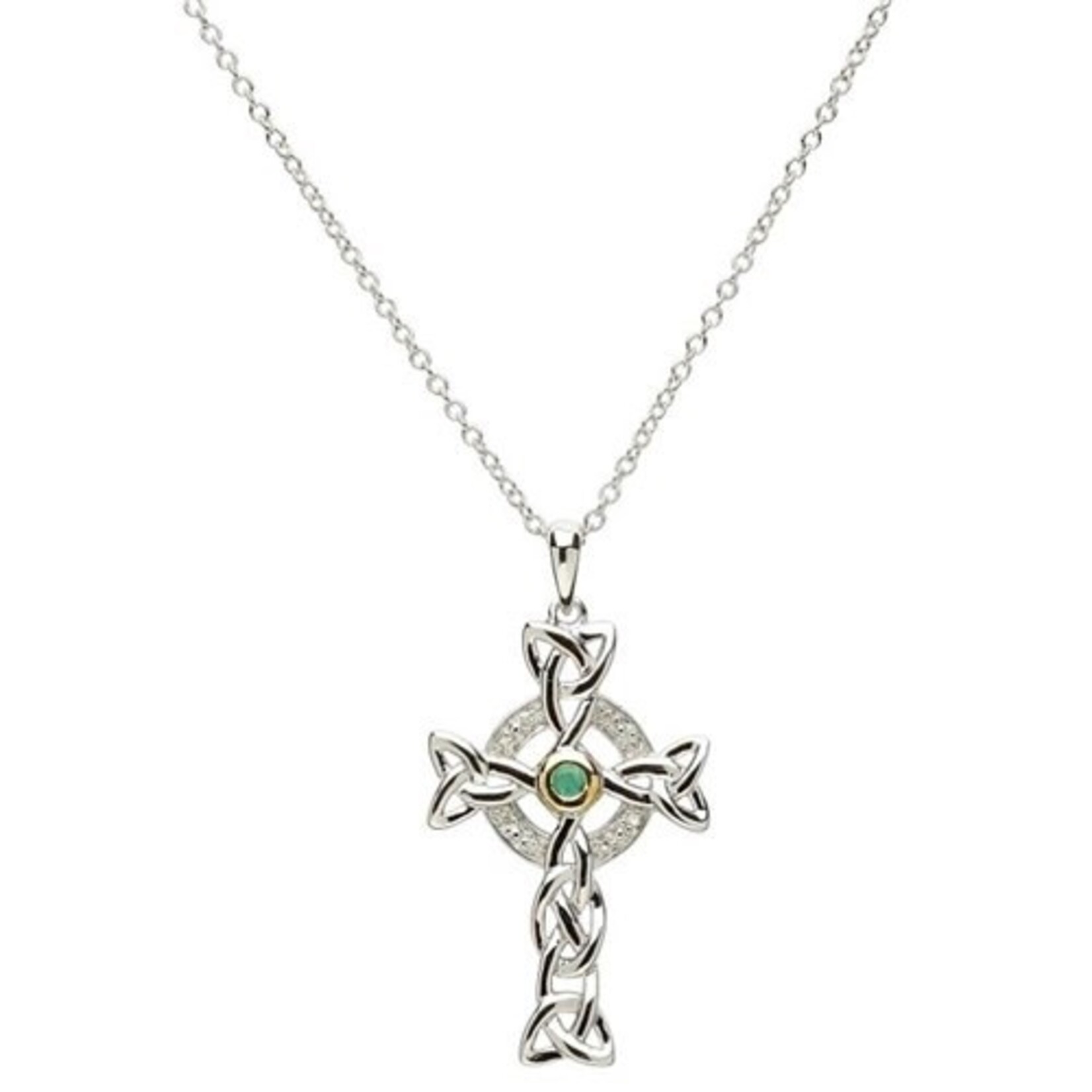 Necklace: SS Dia/Emerald Celtic Cross