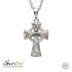 Necklace: SS Grn/White Crystal Cross