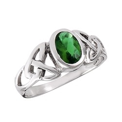 Ring: Green CZ, Oval, Trinity, SS