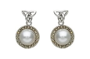Earring: SS Marcasite Trinity Pearl