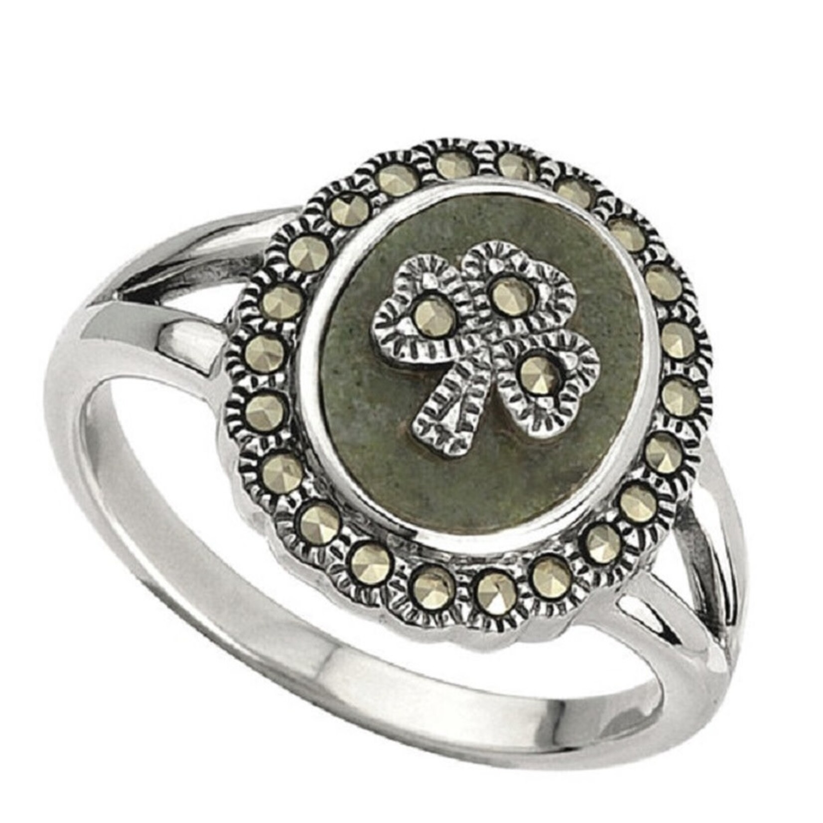 Ring: SS Marble Marcasite Shamrock