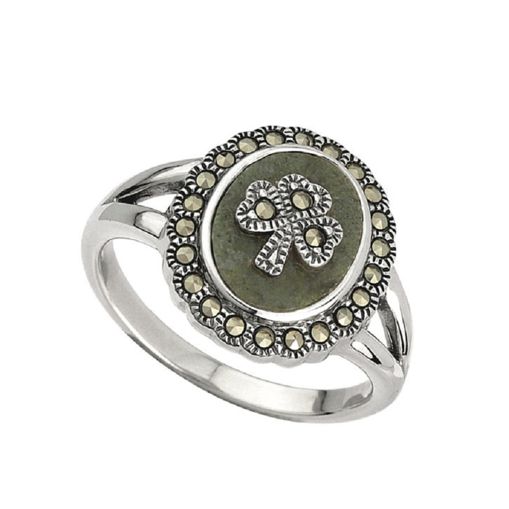 Ring: SS Marble Marcasite Shamrock