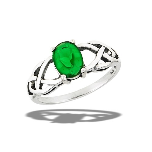 Ring: SS emerald side triquetras