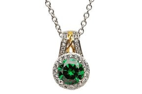 Pendant: SS Round Halo Green CZ