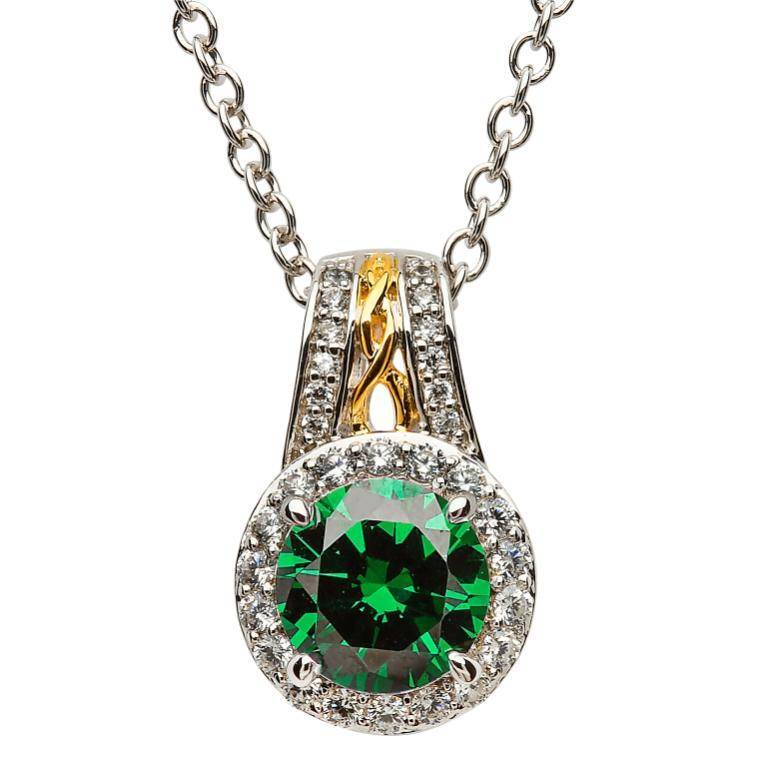 Shanore Pendant: SS Round Halo Green CZ