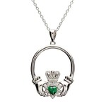 Shanore Necklace: SS CZ Green Claddagh
