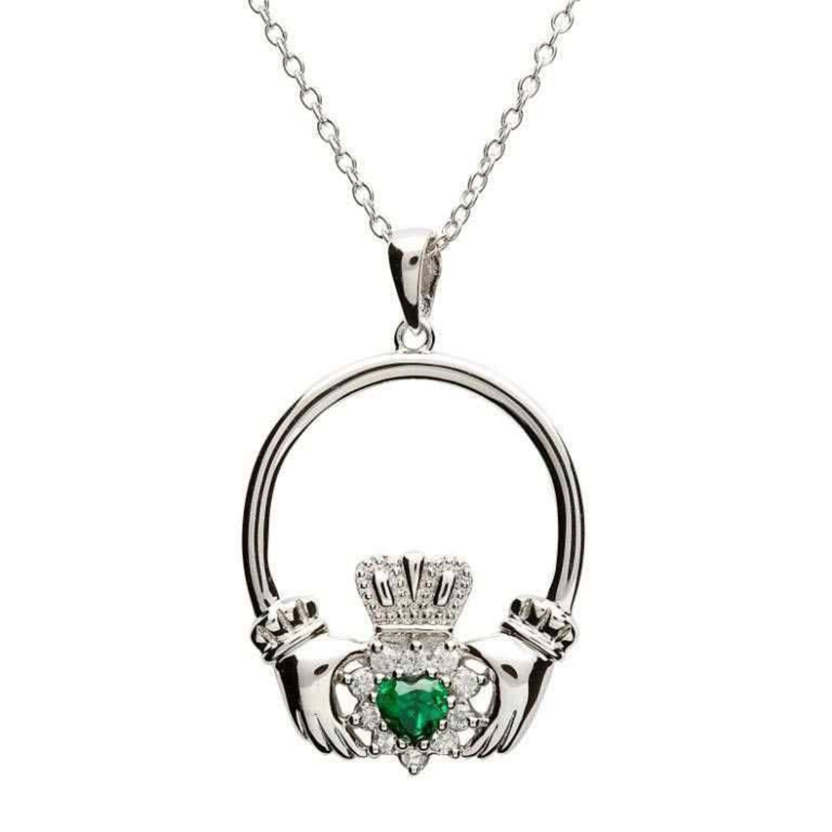 Shanore Necklace: SS CZ Green Claddagh