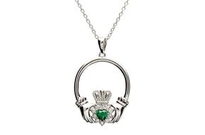 Pendant: SS CZ Green Claddagh