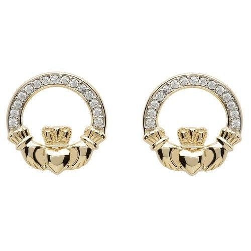 Shanore Earring: 10k CZ Claddagh Stud