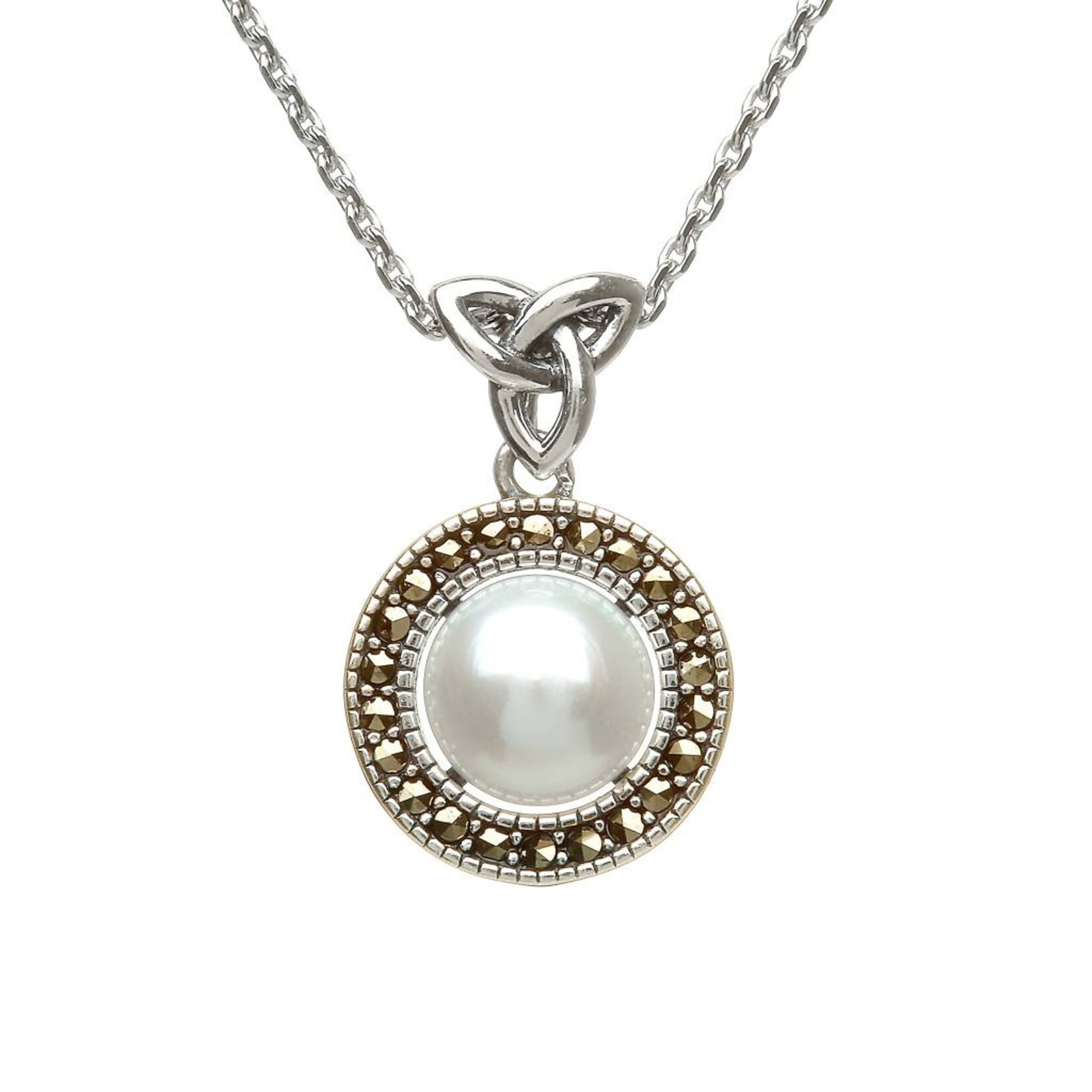 Necklace: SS Marcasite FW Pearl Trinity