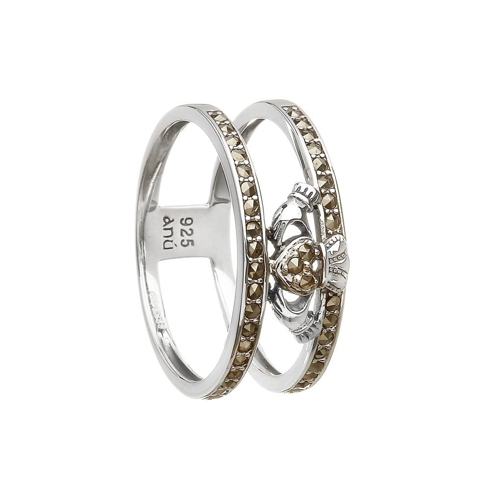 Anu Ring: SS Marcasite Claddagh Cage