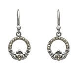 Anu Earrings: Marcasite Claddagh Drop SS