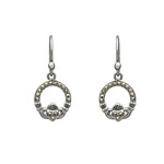 Earrings: Marcasite Claddagh Drop SS