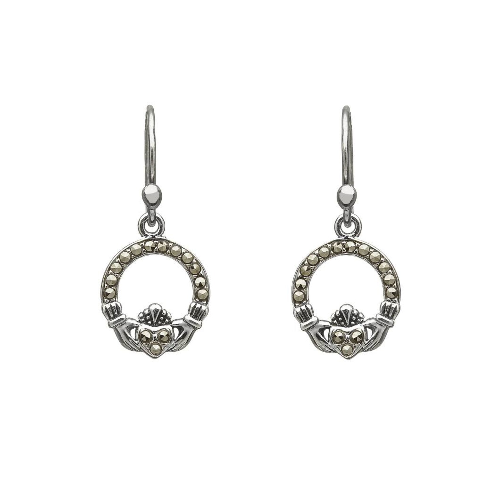 Earrings: Marcasite Claddagh Drop SS