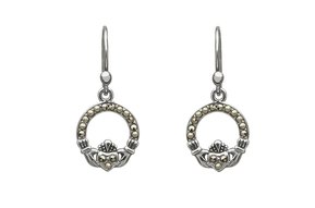 Earrings: SS Marcasite Claddagh Drop