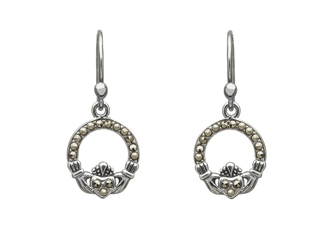 Anu Earring: Marcasite Claddagh Drop SS