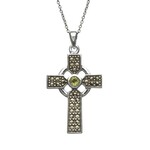 Necklace: SS Marcasite Green CZ Celtic Cross