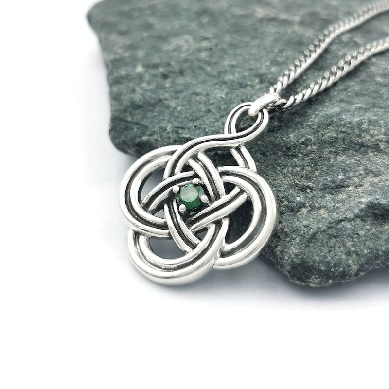 Anu Pendant: SS Knot Grn CZ