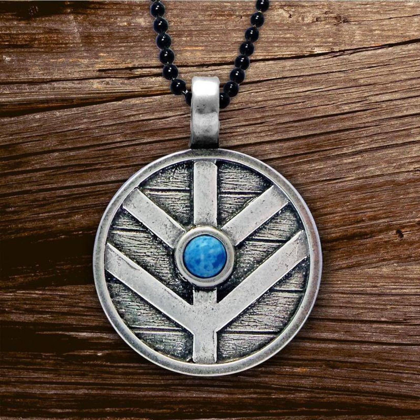 Necklace: Viking Shield w/Denim Lapis
