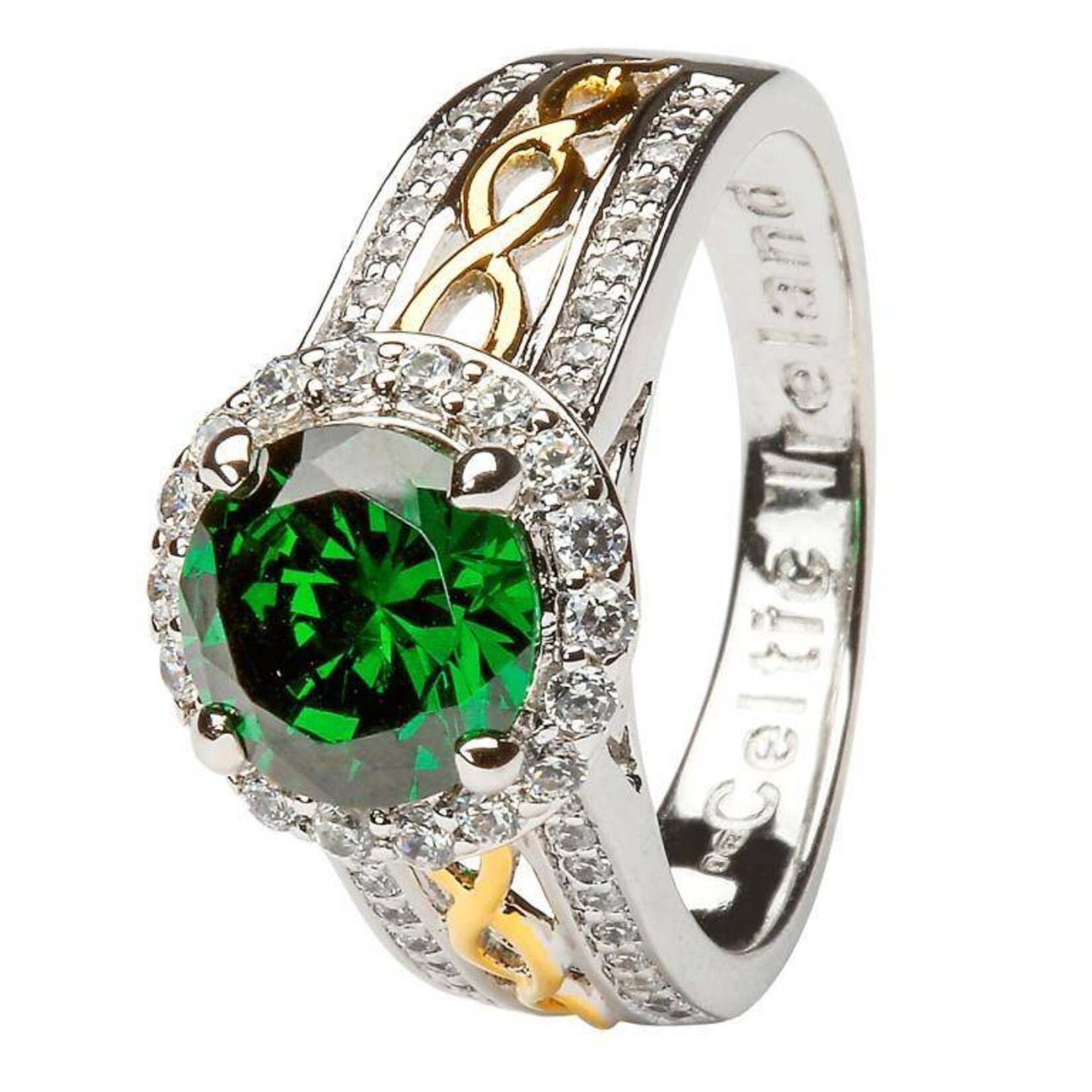 Ring: SS Halo Green CZ