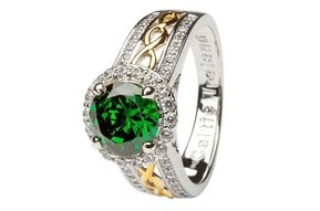 Ring: SS Halo Green CZ