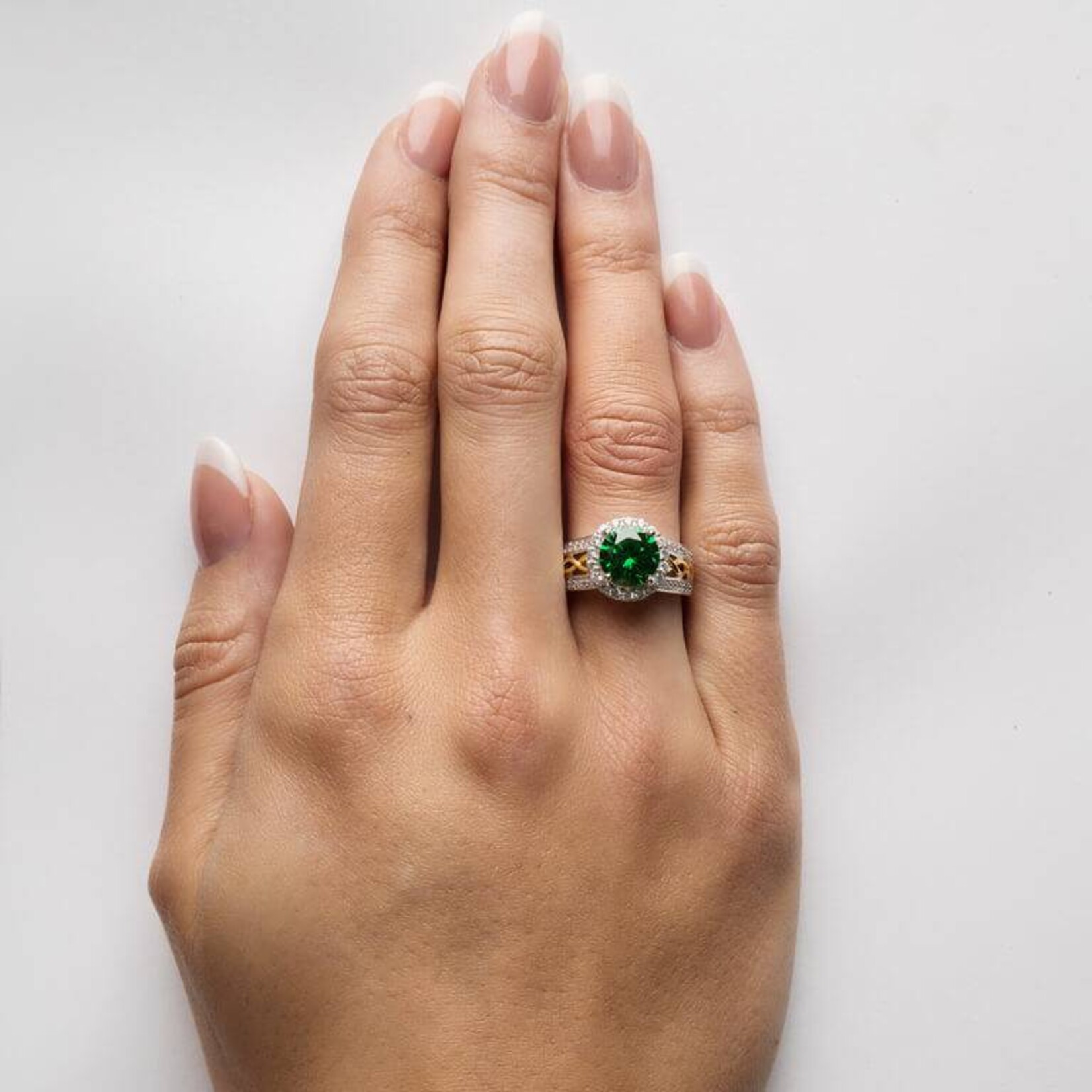 Ring: SS Halo Green CZ