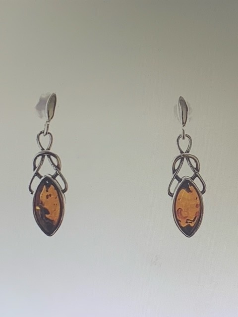 Amberman Earrings: Cognac Amber Post Dangle