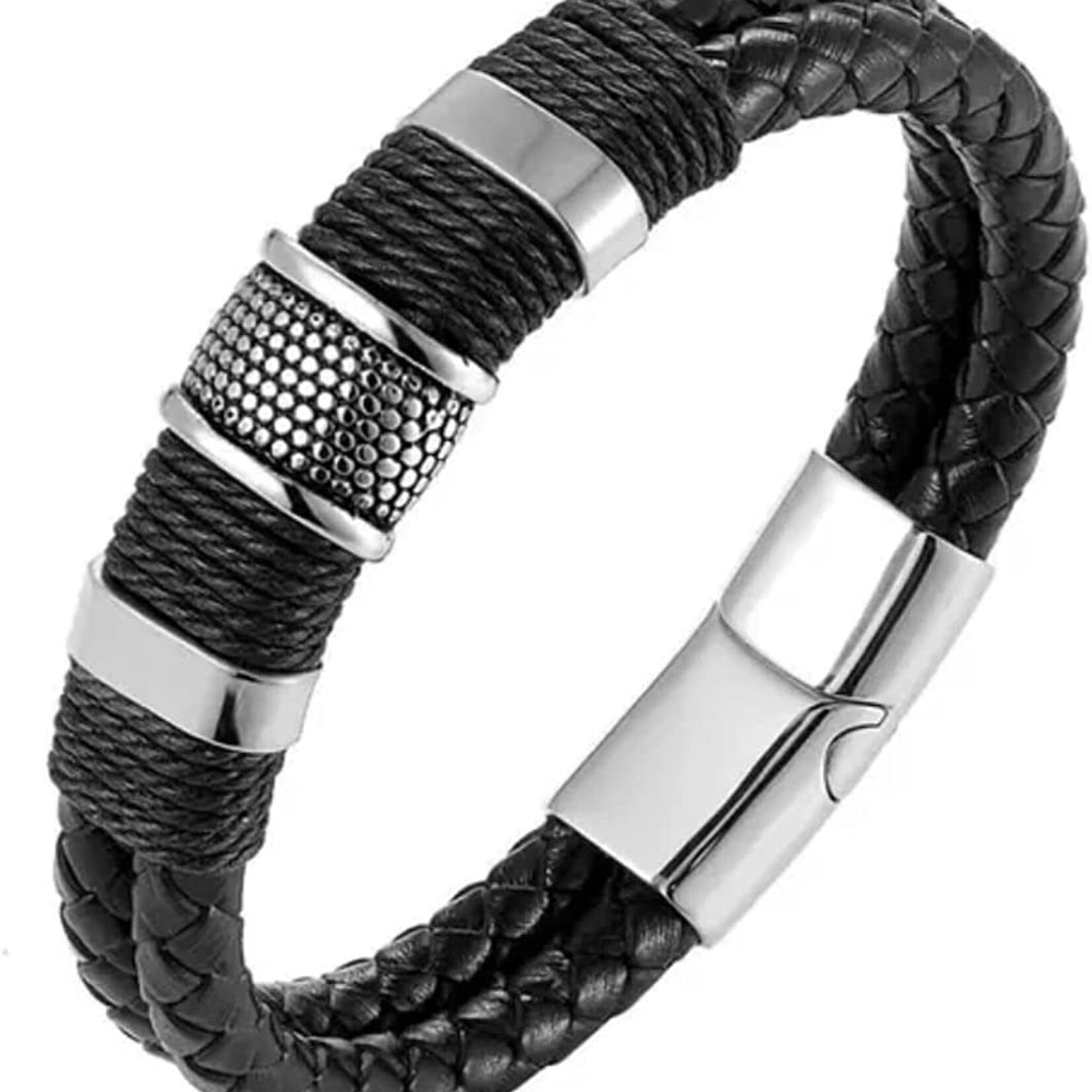 Leather Bracelet: Men's Magnetic, Steel, Leather