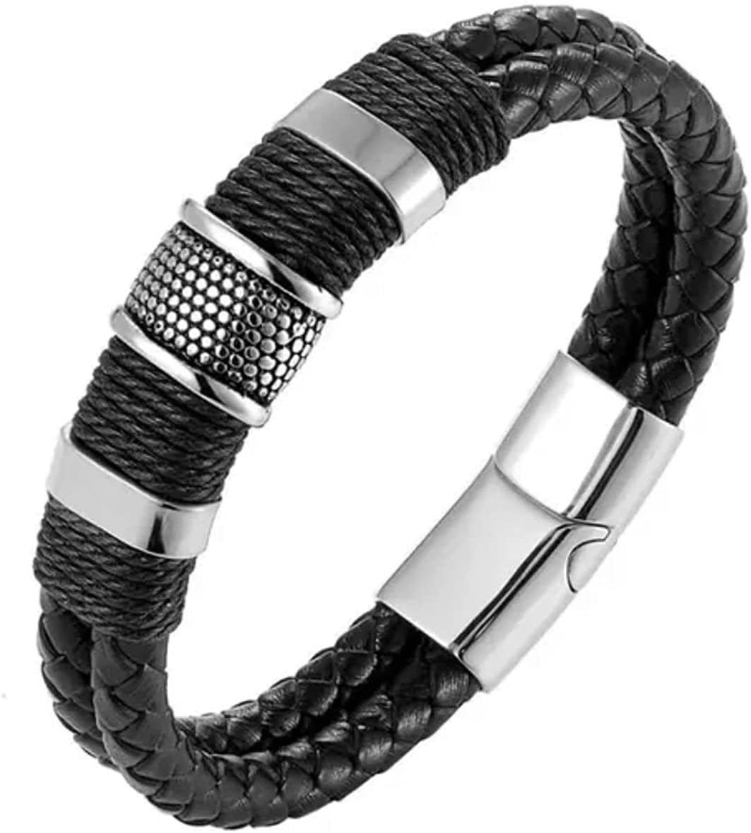 Leather Bracelet: Men's Magnetic, Steel, Leather