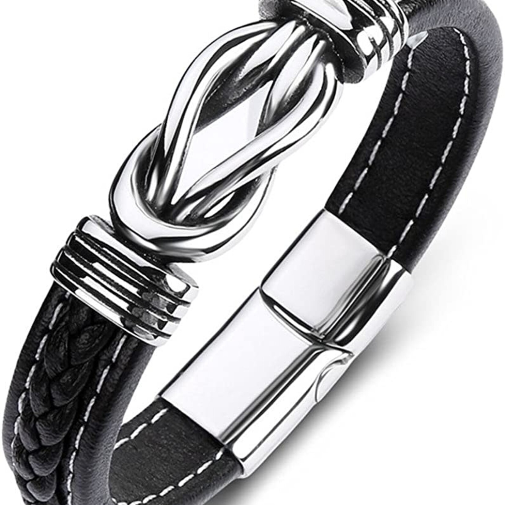 Leather Bracelet: Men's Magnetic, Steel, Leather