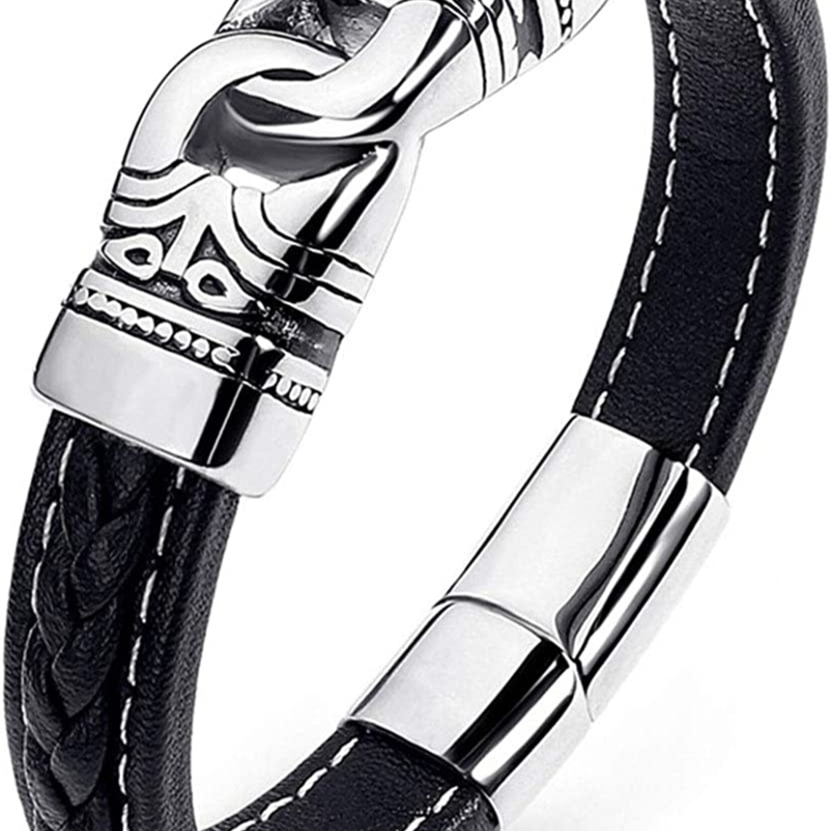 Leather Bracelet: Men's Magnetic, Steel, Leather