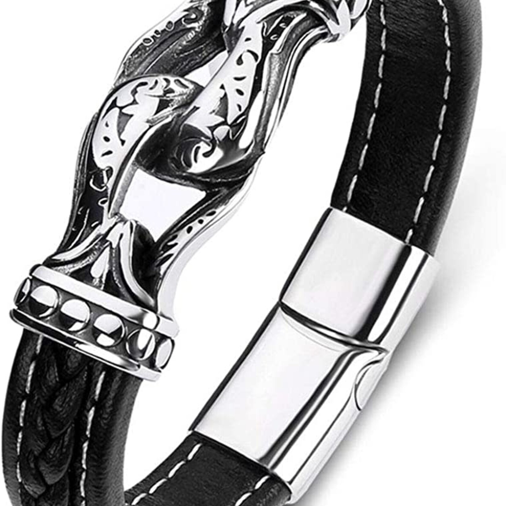 Leather Bracelet: Men's Magnetic, Steel, Leather