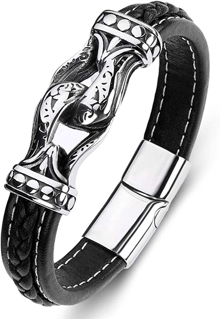 Leather Bracelet: Men's Magnetic, Steel, Leather