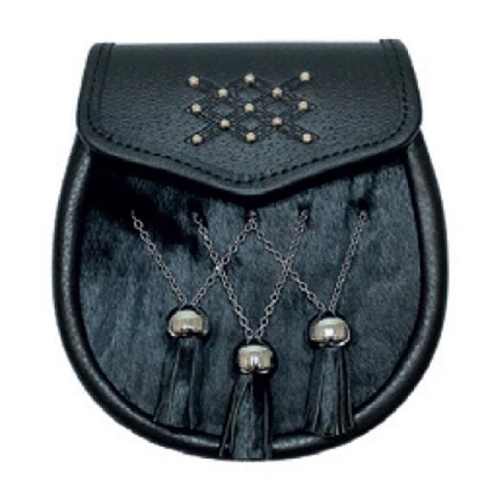 Sporran: Semi-Dress, Studded, Dbl Chain, Blk