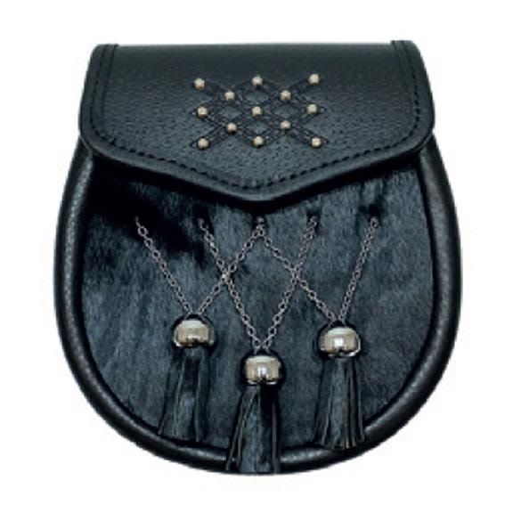 Sporran: Semi-Dress, Studded, Dbl Chain, Blk