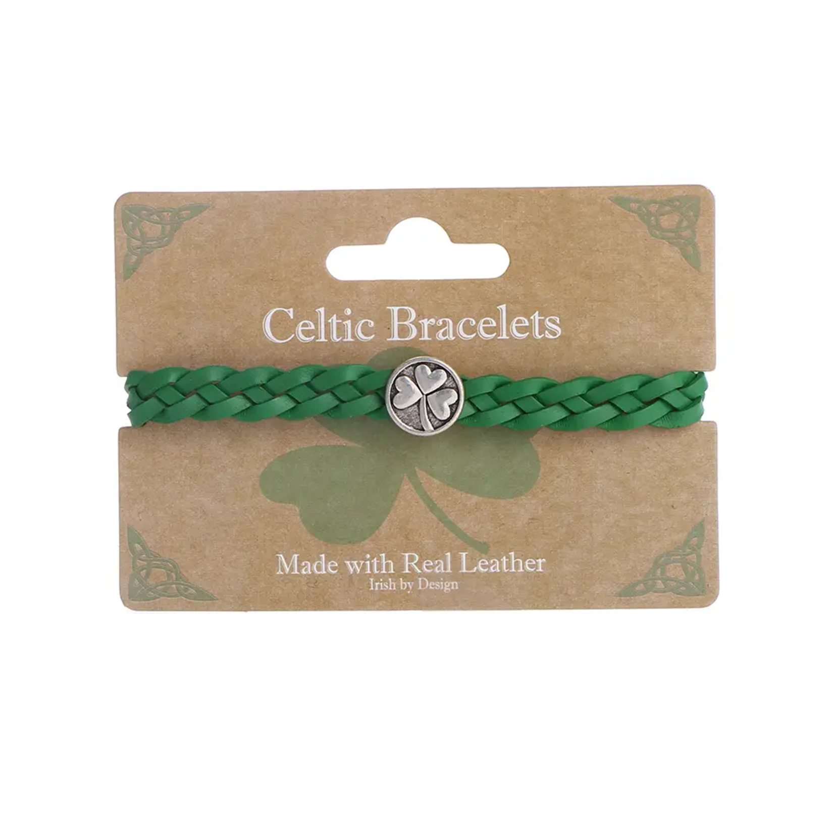 Celtic Ore Crafts Bracelet: Green Leather Shamrock